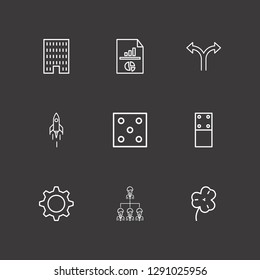 Outline 9 success icon set. clover, gear, three way direction arrow and organization vector illustration
