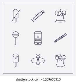 Outline 9 sweet icon set. forbidden ice cream, candy, halloween candy and lollipop vector illustration