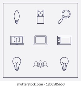 Outline 9 table icon set. draw tablet, online learning, group setting and search vector illustration