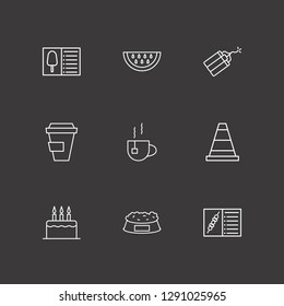 Outline 9 tasty icon set. dynamite, food menu, watermelon and coffee cup vector illustration