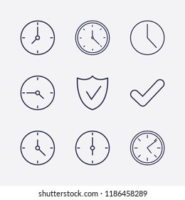 Outline 9 tick icon set. clock and check vector illustration