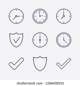 Outline 9 tick icon set. check and clock vector illustration