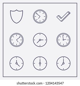 Outline 9 tick icon set. clock and check vector illustration