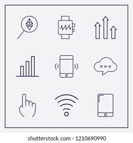 Outline 9 touch icon set. one finger, smartphone, chart and ethereum search vector illustration