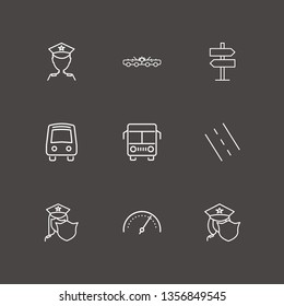 Outline 9 traffic icon set. road sign, road, speedometer and car crash vector illustration