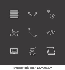 Outline 9 university icon set. online learning, distance and book vector illustration