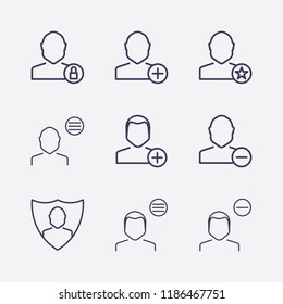 Outline 9 user icon set. lock ,favorite,shield,menu, remove user and add user vector illustration
