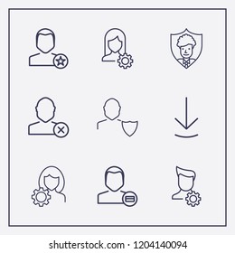 Outline 9 user icon set. user payment, download, favorite user and user shield vector illustration