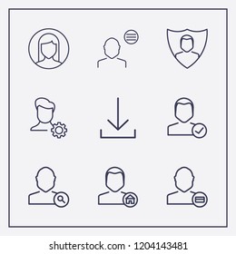 Outline 9 user icon set. user payment, download, user home and user shield vector illustration