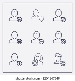 Outline 9 user icon set. remove , lock , upload and user refresh vector illustration