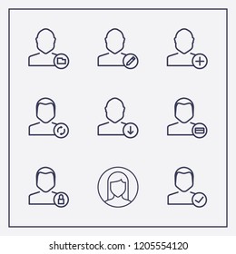 Outline 9 user icon set. check, download user, lock and add vector illustration