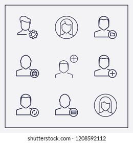 Outline 9 user icon set. folder, setting, user refresh and woman user vector illustration