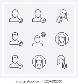 Outline 9 user icon set. user setting, user menu, account settings and user notification vector illustration