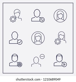 Outline 9 user icon set. user home, remove user, account settings and user refresh vector illustration