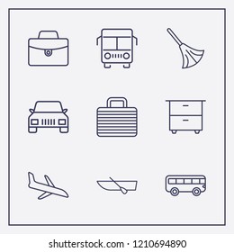 Outline 9 vacation icon set. boat, broom, bus and comod vector illustration