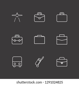 Outline 9 voyage icon set. suitcase, bus, travel bag and airplane landing vector illustration