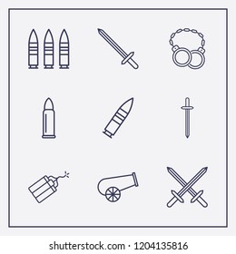 Outline 9 war icon set. cannon, shackles, dynamite and sword vector illustration