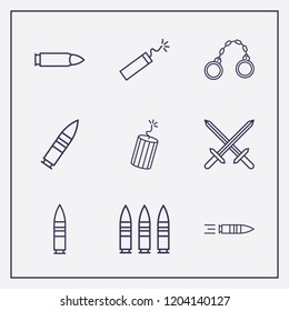 Outline 9 war icon set. shackles, dynamite, sword and bullet vector illustration