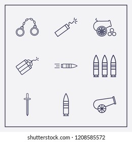 Outline 9 war icon set. dynamite, cannon, shackles and sword vector illustration