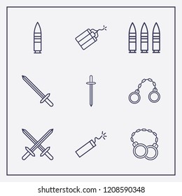 Outline 9 war icon set. sword, dynamite, bullet and shackles vector illustration