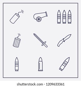 Outline 9 war icon set. bullet, soldier knife, dynamite and sword vector illustration