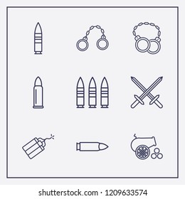 Outline 9 war icon set. sword, shackles, bullet and cannon vector illustration