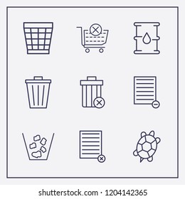 Outline 9 waste icon set. remove bin, bin, barrel oil and remove document vector illustration