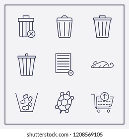 Outline 9 waste icon set. bin, remove bin, remove from cart and rat vector illustration