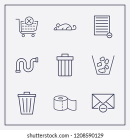 Outline 9 waste icon set. pipe, bin, remove document and remove message vector illustration