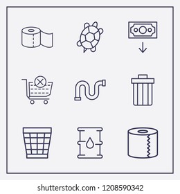 Outline 9 waste icon set. turtle, bin, barrel oil and pipe vector illustration