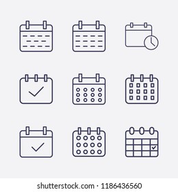 Outline 9 week icon set. calendar check, calendar time and calendar vector illustration