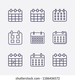 Outline 9 week icon set. calendar check and calendar vector illustration