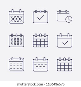 Outline 9 week icon set. calendar check, calendar and calendar time vector illustration