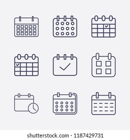 Outline 9 week icon set. calendar time, calendar check and calendar vector illustration