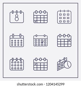 Outline 9 week icon set. calendar time and calendar vector illustration
