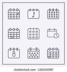 Outline 9 week icon set. calendar time and calendar vector illustration