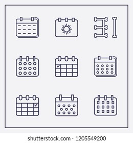 Outline 9 week icon set. halloween calendar and calendar vector illustration