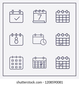 Outline 9 week icon set. calendar time, calendar and calendar check vector illustration