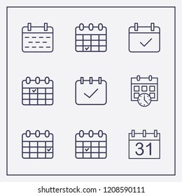 Outline 9 week icon set. calendar check, calendar and halloween calendar vector illustration