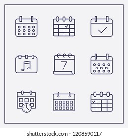 Outline 9 week icon set. calendar and calendar check vector illustration