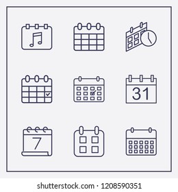 Outline 9 week icon set. calendar, calendar time and halloween calendar vector illustration