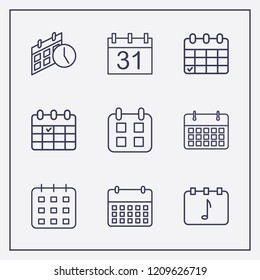 Outline 9 week icon set. calendar time, calendar and halloween calendar vector illustration