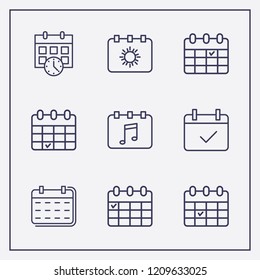 Outline 9 week icon set. calendar check and calendar vector illustration