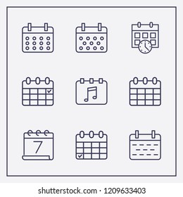 Outline 9 week icon set. calendar vector illustration