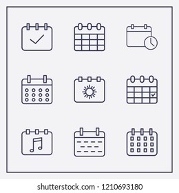 Outline 9 week icon set. calendar time, calendar and calendar check vector illustration