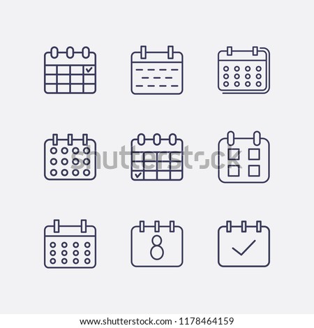 Outline 9 week icon set. calendar check and calendar vector illustration