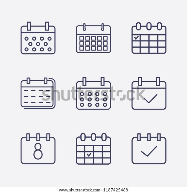 Outline 9 week icon set. calendar check and\
calendar vector\
illustration