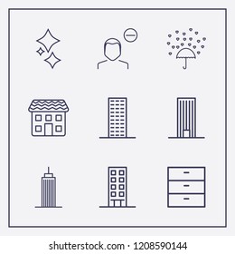 Outline 9 window icon set. comod, house, clean and remove user vector illustration