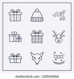 Outline 9 winter icon set. fox, garlands, deer and ice skating vector illustration