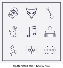 Outline 9 winter icon set. winter hat, shovel, fox and sock vector illustration